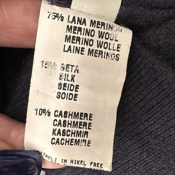 Fabiana Filippi Two Tone Gray Navy Sweater S Merino Silk Cashmere Chain Detail - Picture 10 of 12